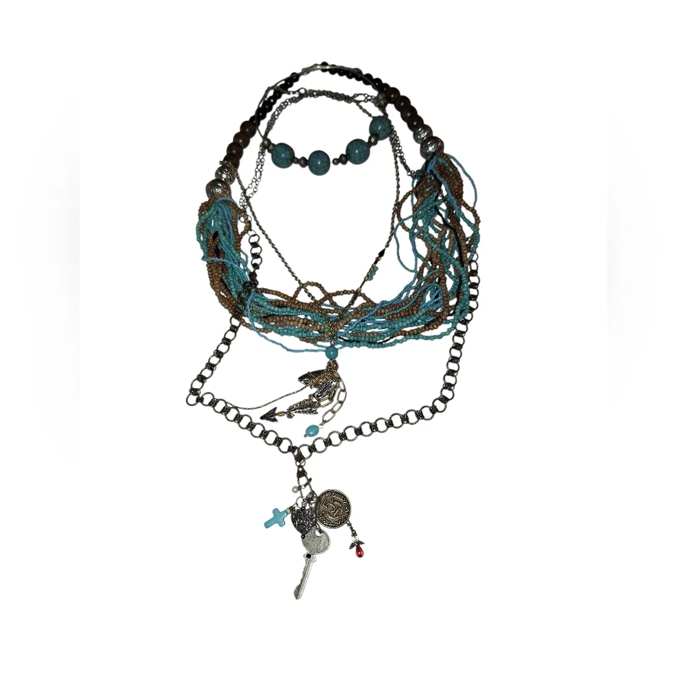 Turquoise & Silver Necklace Bundle Custom Boho Layering BEADS Hippie Coastal